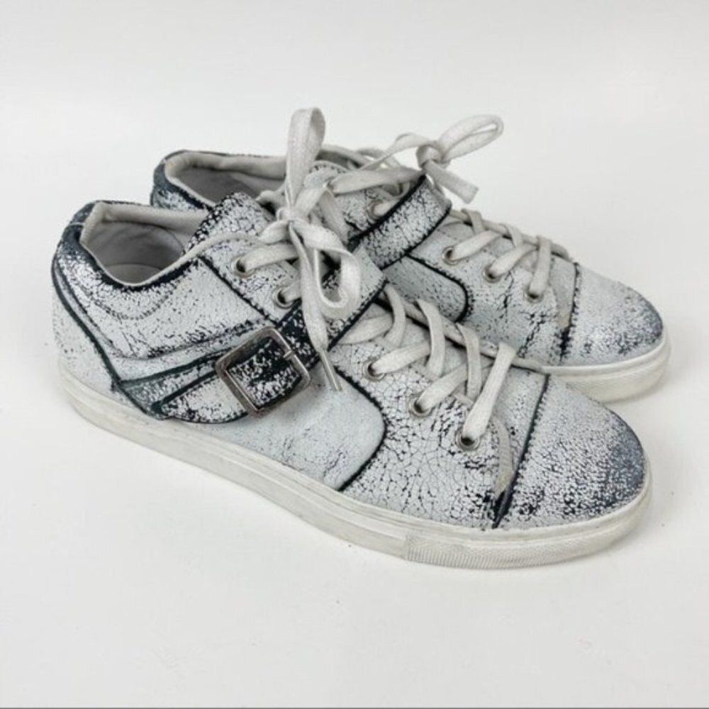 The Kooples Sport Distressed Cracked Leather Low Top Trainer Sneakers Sz 37